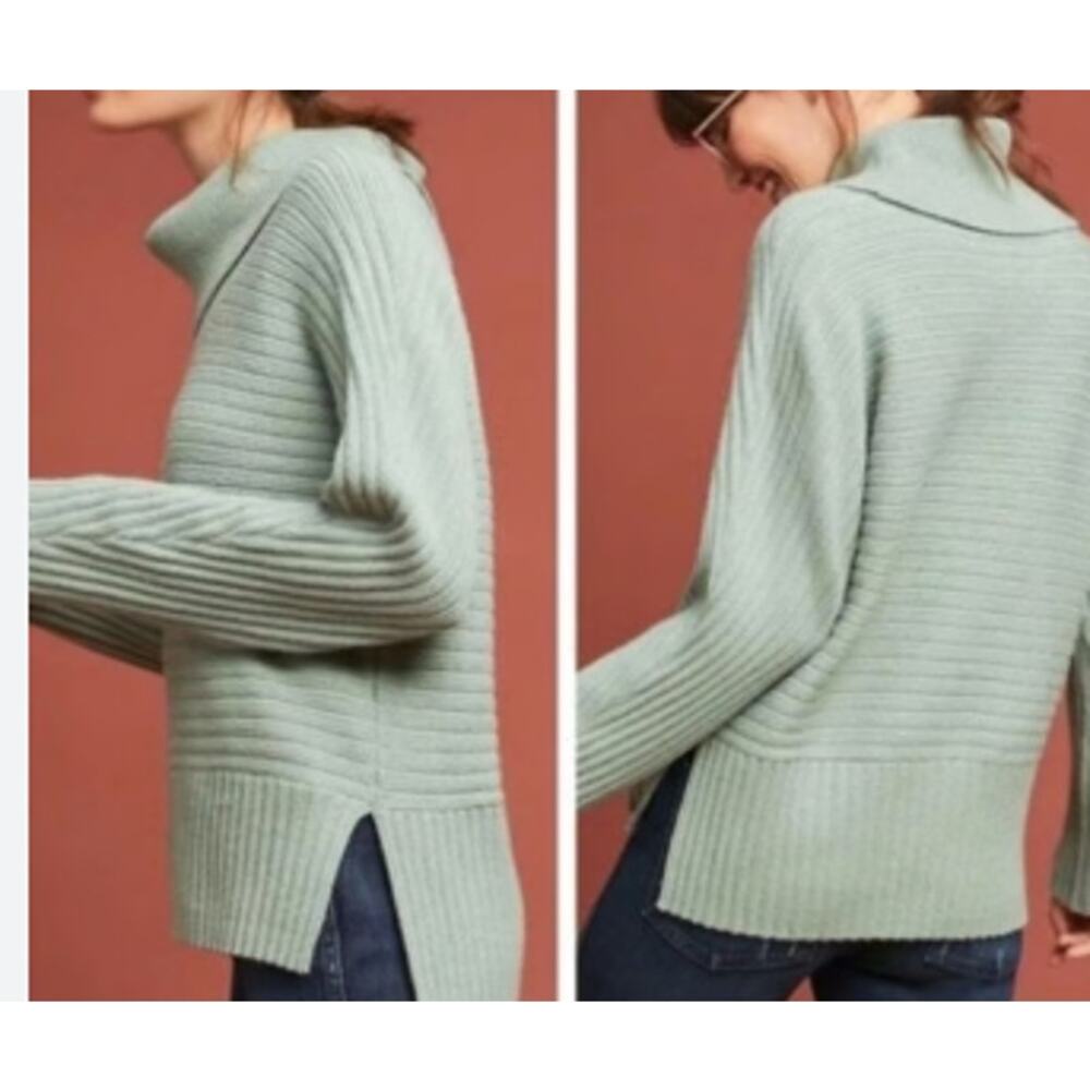 Moth‎ Ribbed Cowl Neck Sweater Green Women Size Small Oversized